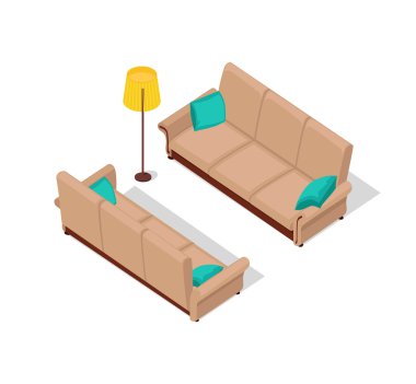 Kanepe ve lamba izometrik tasarım