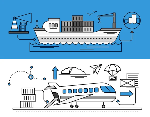 Transporte marítimo e aéreo de mercadorias — Vetor de Stock