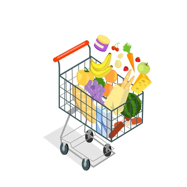 Shopping Trolley Products Food — Stock Vector