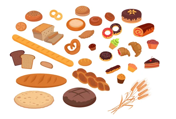 Bakery Products Set Flat Design — Stock Vector