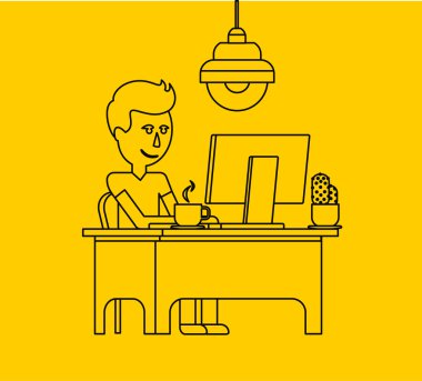 Adam iş bilgisayarla tasarım düz