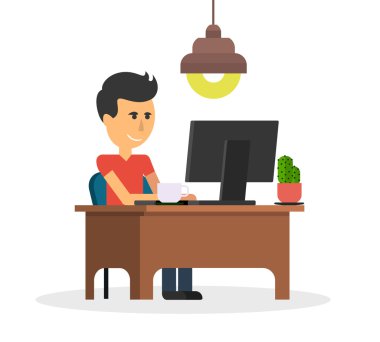 Adam iş bilgisayarla tasarım düz