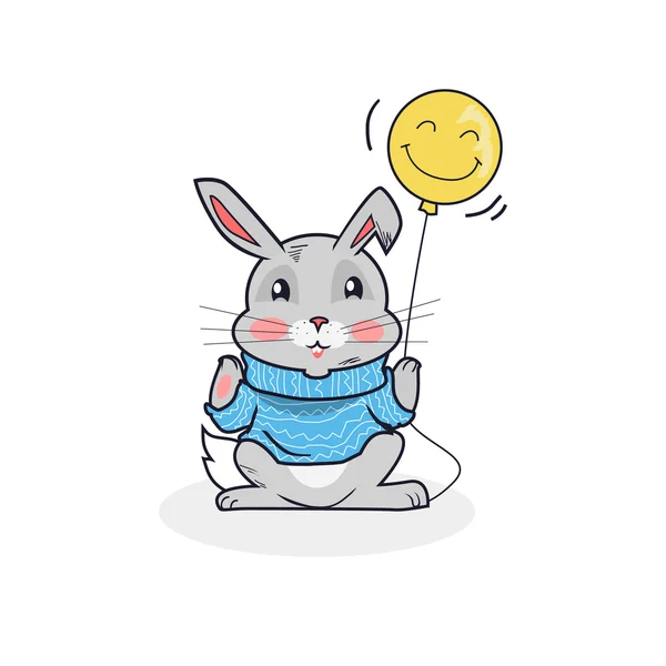 Hare gri cu balon izolat — Vector de stoc