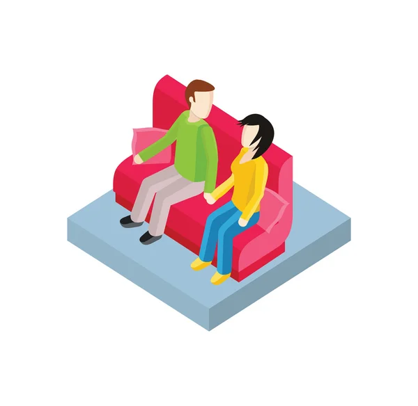 Couple on Bench Isometric Design — Stock Vector