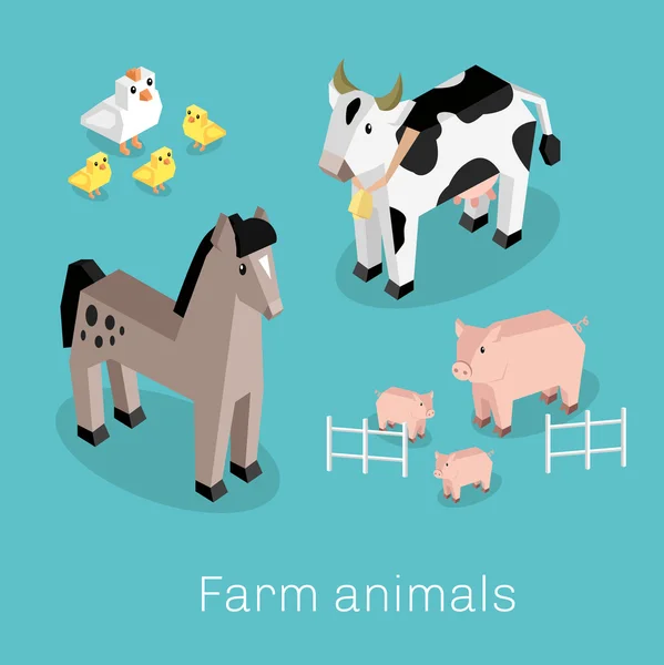 農場の動物セットアイソメ3dデザイン — ストックベクタ