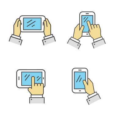 Set of Phone in Hand Isolated Sign