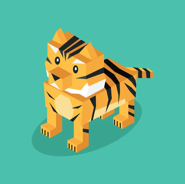 Isometric 3d Tiger Animal Isolated — Stock Vector