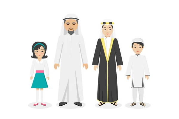 Pessoas de família árabes desenha Flat —  Vetores de Stock