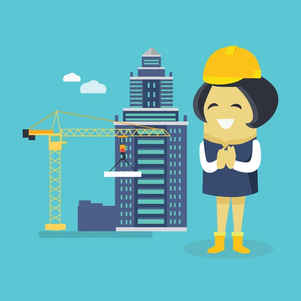 Ingegnere donna e costruzione di edifici — Vettoriale Stock