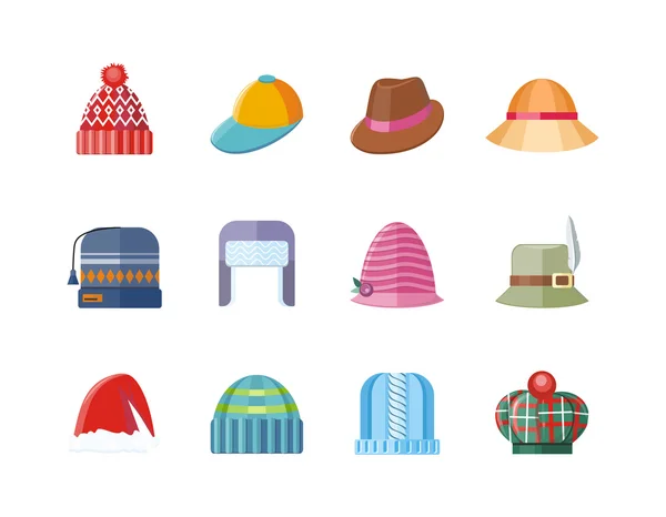帽子フラット デザイン コレクションのセット — ストックベクタ