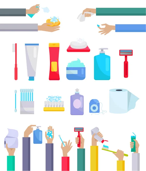 Accessoires en hygiëne Items Design Flat — Stockvector