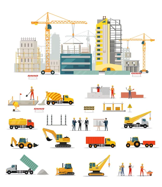 Proceso de construcción de casas residenciales — Vector de stock