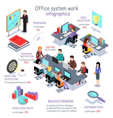 İzometrik Office sistem iş Infographic
