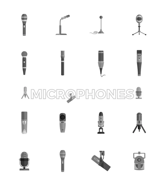 Diseño de conjunto de micrófono plano aislado — Vector de stock