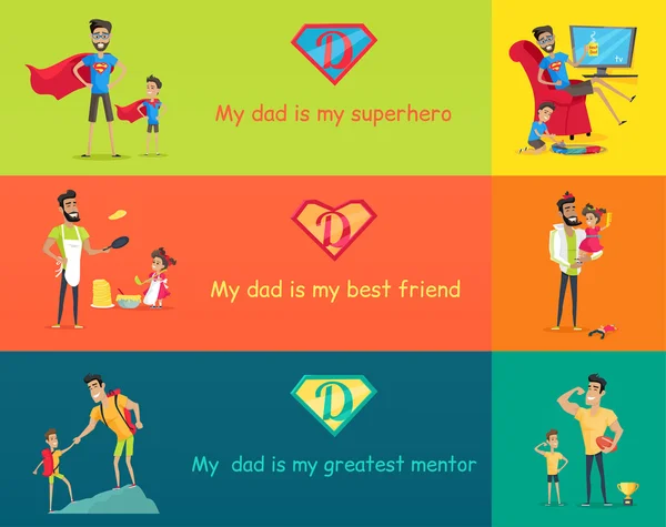 Super Dad with his Kids — Stock Vector