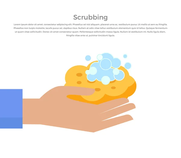 Scrubbing Hand with Soap and Wisp Design Banner — Stock Vector