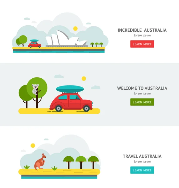 Travell Roads in Australia. Road Trip on Car. — Stock Vector