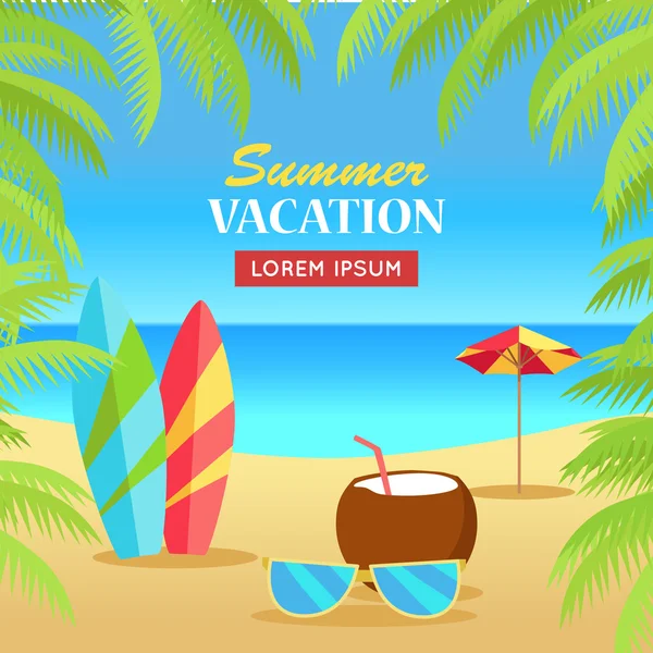 Summer Vacation on Tropical Beach Illustration — Stock Vector