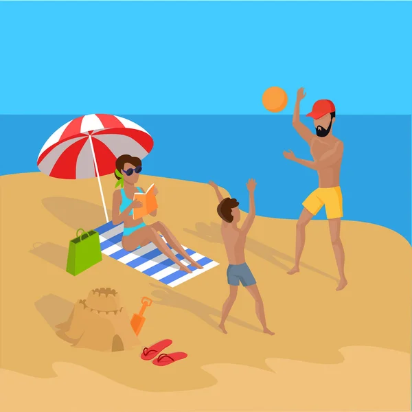 Summer Vacation on Tropical Beach Illustration — Stock Vector