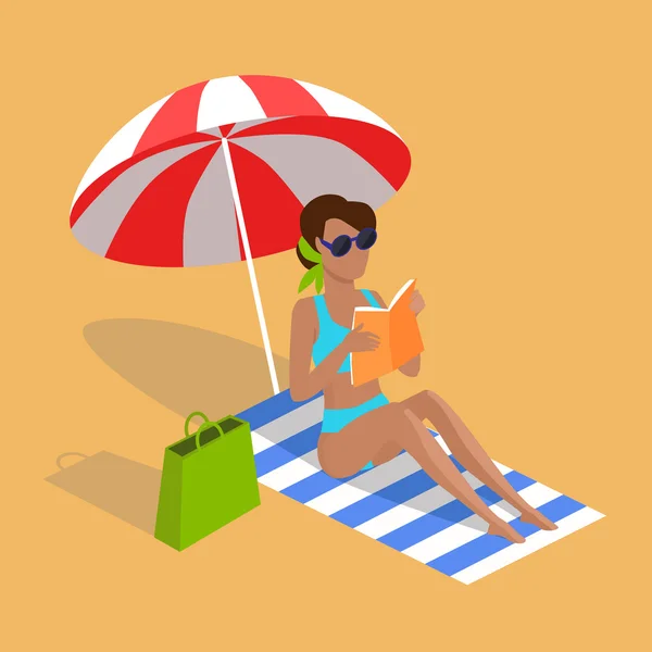Καλοκαιρινές διακοπές στην τροπική παραλία εικονογράφηση — Διανυσματικό Αρχείο