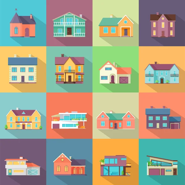 Houses Set. Architecture Variations Flat Design.