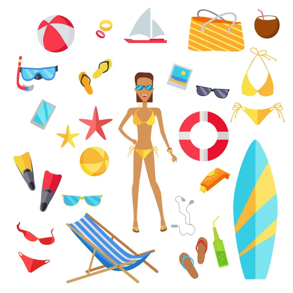 Ensemble d'accessoires pour les vacances d'été — Image vectorielle