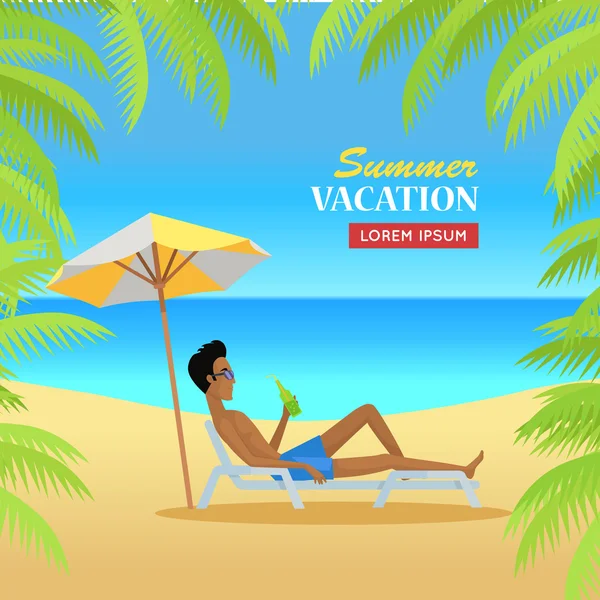 Vacaciones de verano en la playa tropical Ilustración — Vector de stock