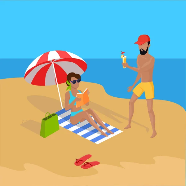Καλοκαιρινές διακοπές στην τροπική παραλία εικονογράφηση — Διανυσματικό Αρχείο