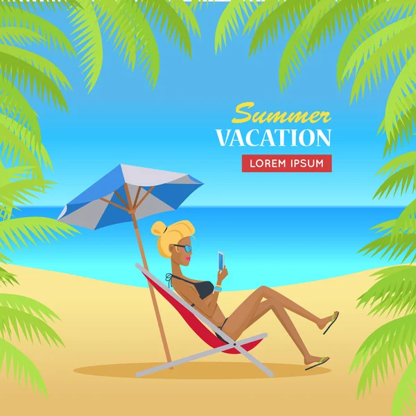 Zomervakantie op tropisch strand illustratie — Stockvector