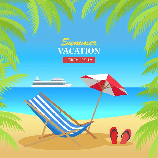Summer Vacation on Tropical Beach Illustration — Stock Vector