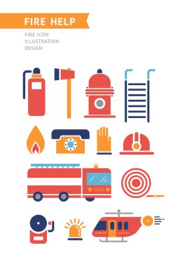 Yangın yardım kavramsal Vector Icons Set.