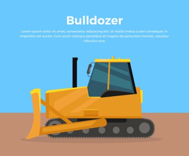 Buldozer Banner Düz Tasarım Vektör İllüstrasyon