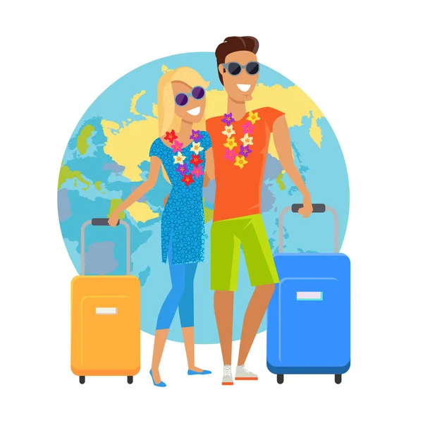 Casal de férias de verão ilustração de viagem —  Vetores de Stock