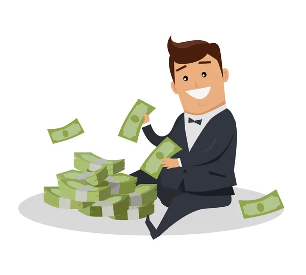 Hombre personaje con dinero Vector Ilustración — Vector de stock