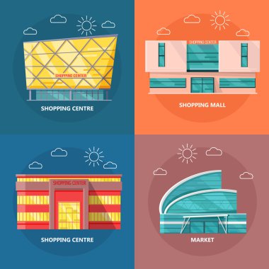 Shopping Centre Icon Set in Flat Design clipart