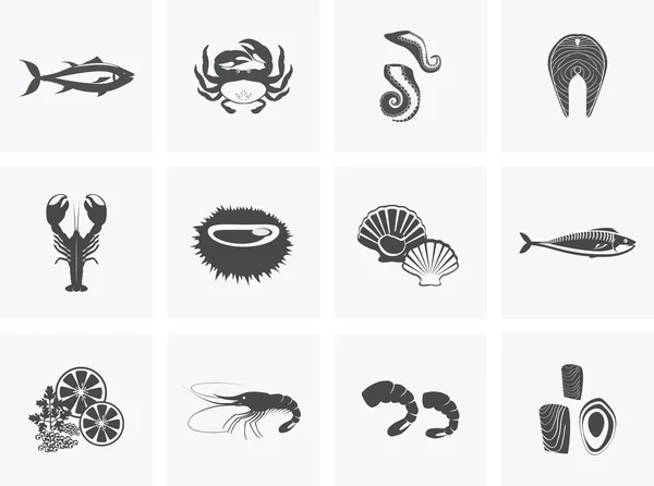 Set de fruits de mer Design Poisson plat et crabe — Image vectorielle
