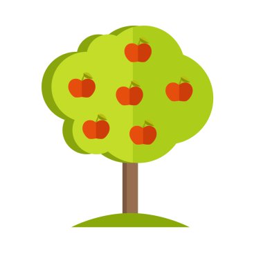 Düz stil tasarımında Apple Tree vektör illüstrasyonu.