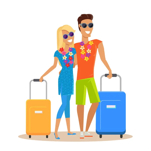 Casal de férias de verão ilustração de viagem — Vetor de Stock