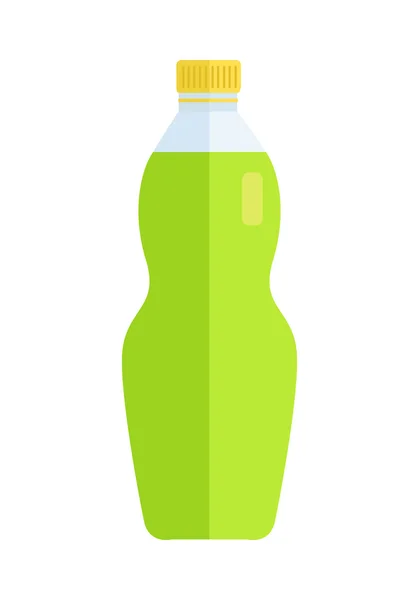 Glazen of plastic fles met zoete groene drank. — Stockvector