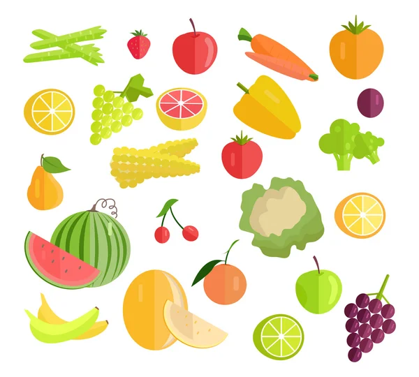 Set of Fruits Vegetables Vector Illustration. — Stock Vector