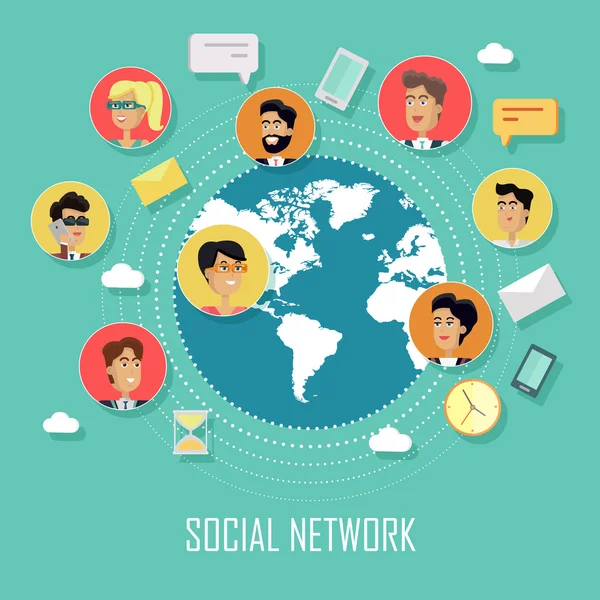 Concetto di social network con gli esseri umani — Vettoriale Stock