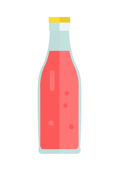 Стеклянная или пластиковая бутылка со сладким красным напитком . — стоковый вектор
