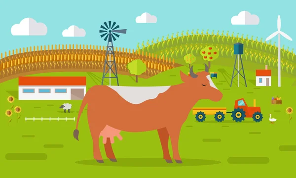 Ilustração do conceito de vaca no quintal . —  Vetores de Stock