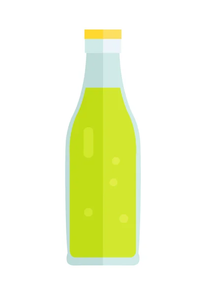 Skleněná nebo plastová láhev se sladkou zelenou nápojem. — Stockový vektor