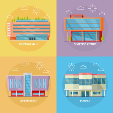Alışveriş Merkezi simge seti düz tasarım