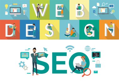 Web Tasarım, Seo Vector Concept Düz Stil Tasarımı.