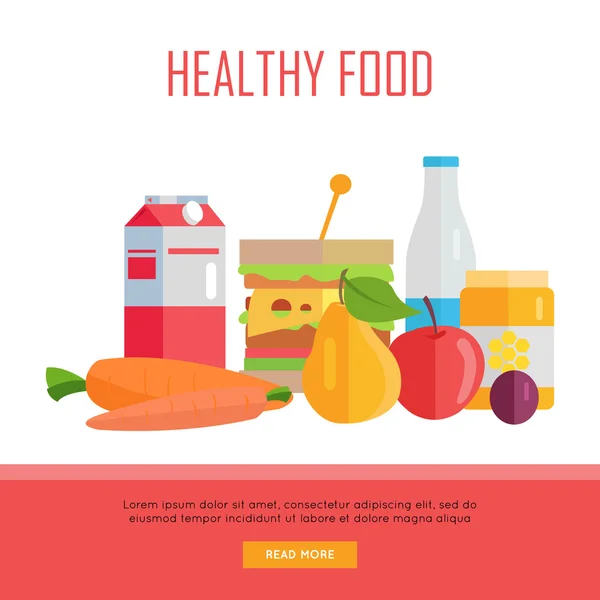 Gezond voedsel concept web banner illustratie. — Stockvector