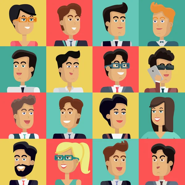 Set of Peoples Faces Vector in Flat Design. — Stock Vector