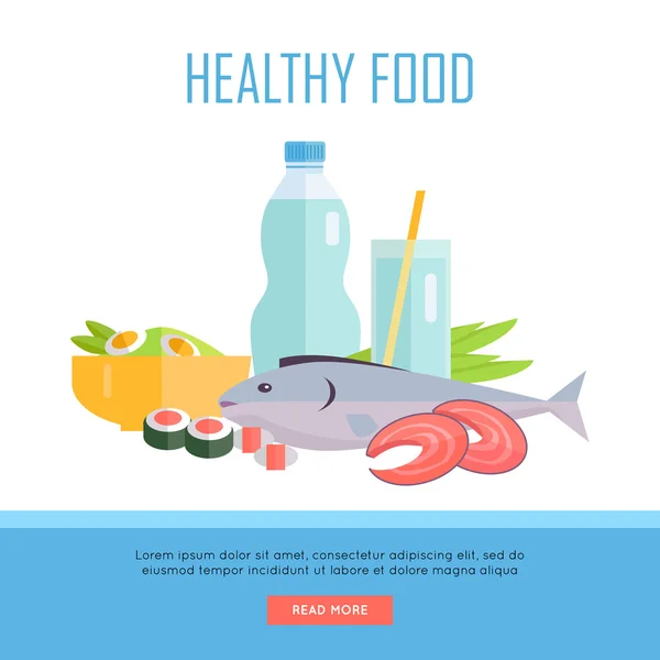 Concepto de comida saludable Web Banner Illustration . — Vector de stock