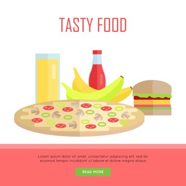 Lezzetli yemekler kavramı Web Banner illüstrasyon.